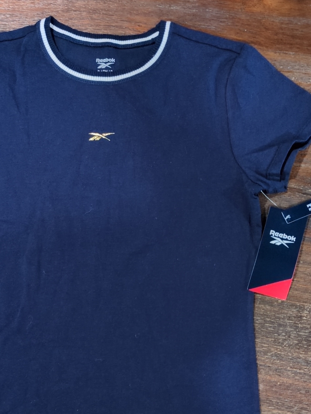 Reebok Navy Short Sleeve Tee with Gold Logo Small